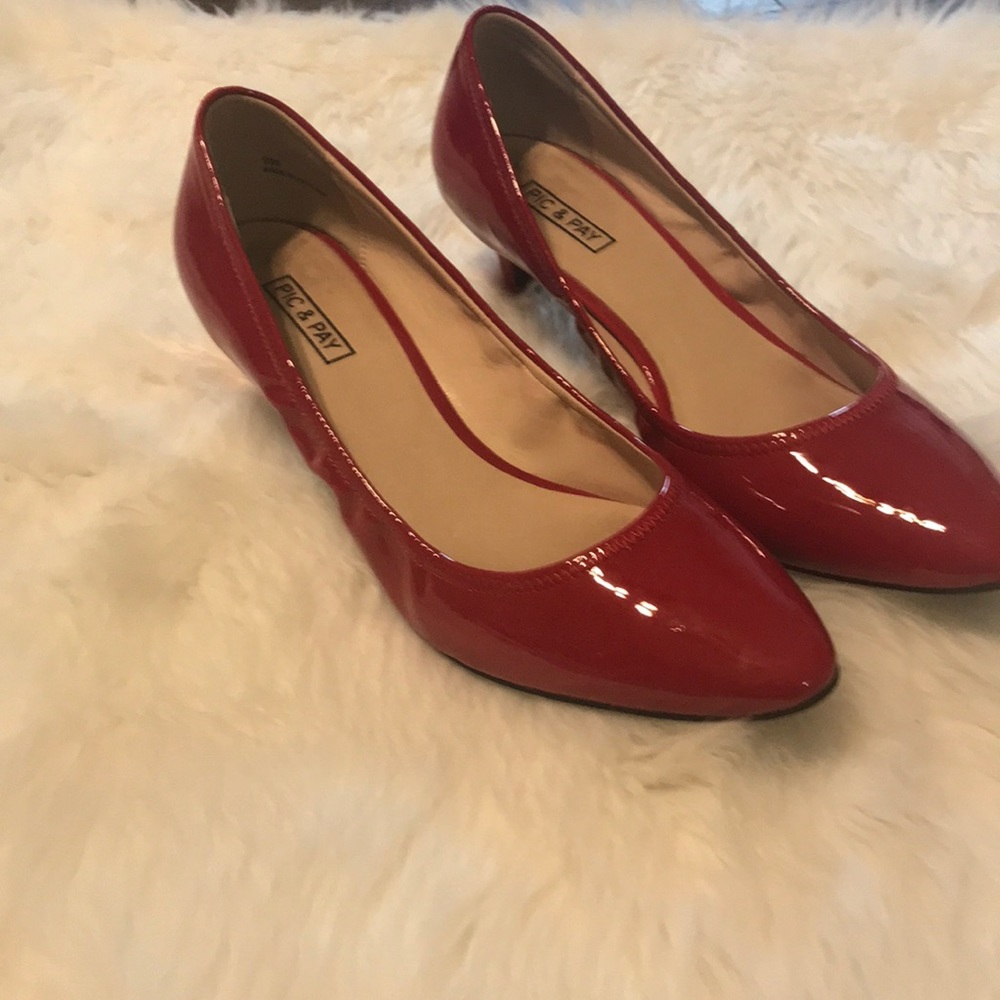 Red Patent Low Heel Pumps